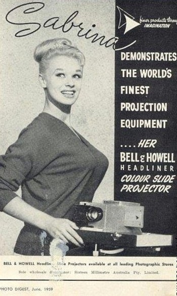 Here Sabrina shows off her Bell Howell Headliner Colour Slide Projector