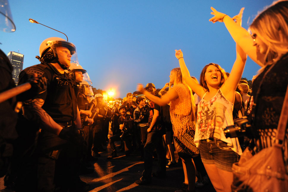 NATO protests in Chicago: Police van drives into protesters NATO Protesters March VV 0007