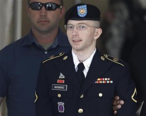 U.S. Army Private First Class Manning departs the courthouse at Fort Meade, Maryland