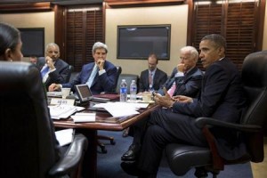 Handout of U.S. President Obama meeting with national security staff to discuss Syria in White House