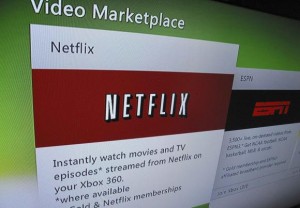 A screen grab shows the access to Netflix online on a tv screen in Encinitas, California