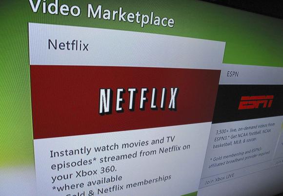 A screen grab shows the access to Netflix online on a tv screen in Encinitas, California