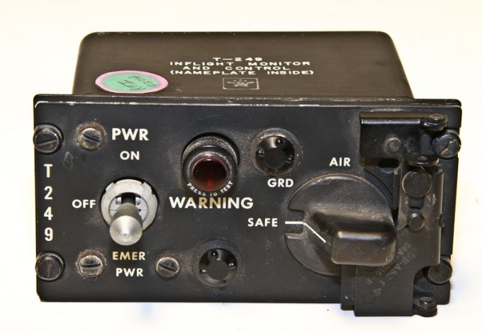 The T-249 switch used to arm nuclear bombs on Strategic Air Command bomber aircraft. Photo courtesy of Glenn's Computer Museum.