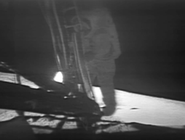 NASA, via Wikipedia: Neil Armstrong descends a ladder to become the first human to step onto the surface of the Moon.