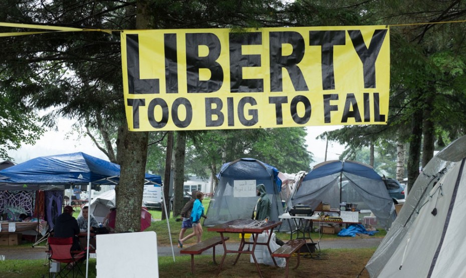June 25, 2014: A banner hangs in the camping area at the Porcupine Freedom Festival, or PorcFest. Matthew Cavanaugh for The Washington Post.