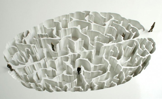 Yoan Capote, Open Mind, 2008." A project to build an underground park made with walls that create a labyrinth similar to the human brain." People become metaphors for neurons transmitting information as they walk around the maze - the intention being to inspire refle