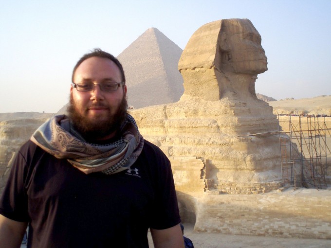 Undated photo shows journalist Steven Sotloff at the Great Sphinx, in Egypt. From Facebook.
