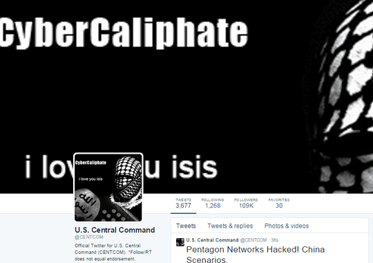 The hacked Twitter page of the U.S. Central Command. (Twitter screenshot)