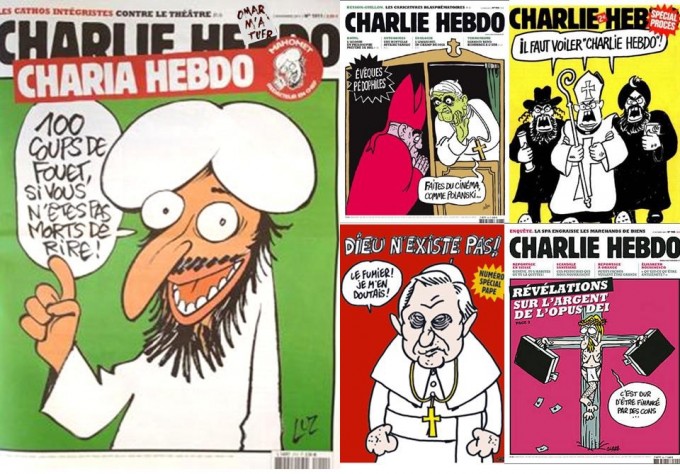 Past covers of the Charlie Hebdo magazine.
