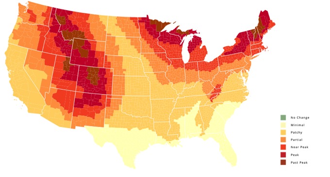 Interactive U.S. map of Fall foliage, as it progresses toward winter ...