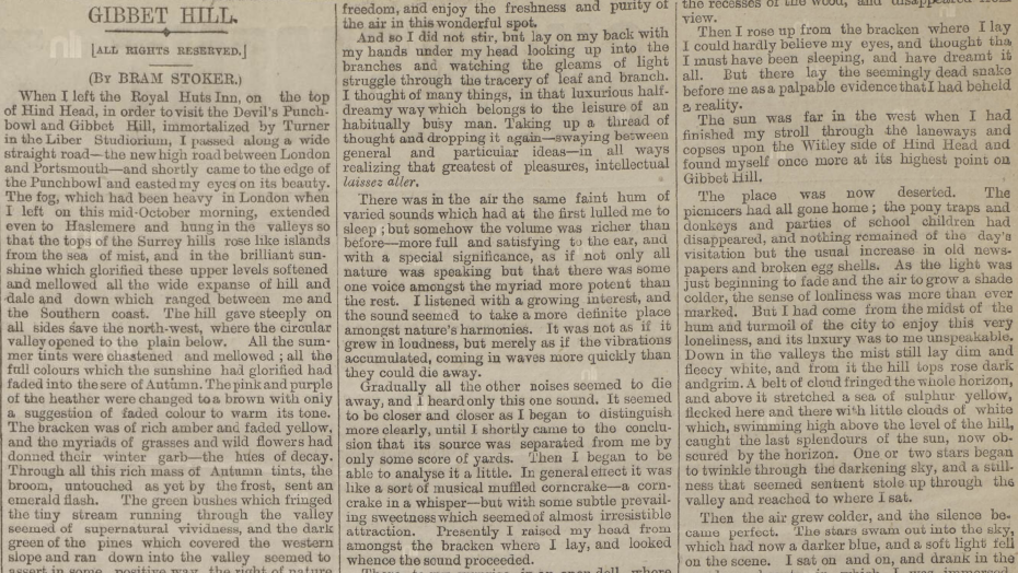 Lost Bram Stoker short story "Gibbet Hill" found after 134 years