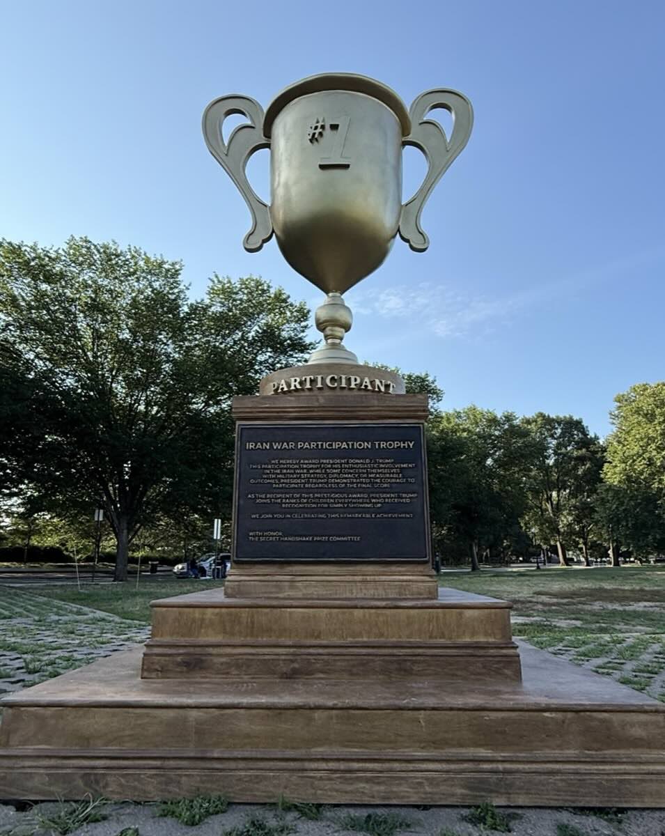 Giant participation trophy appears on the National Mall for Trump's Iran War "effort"